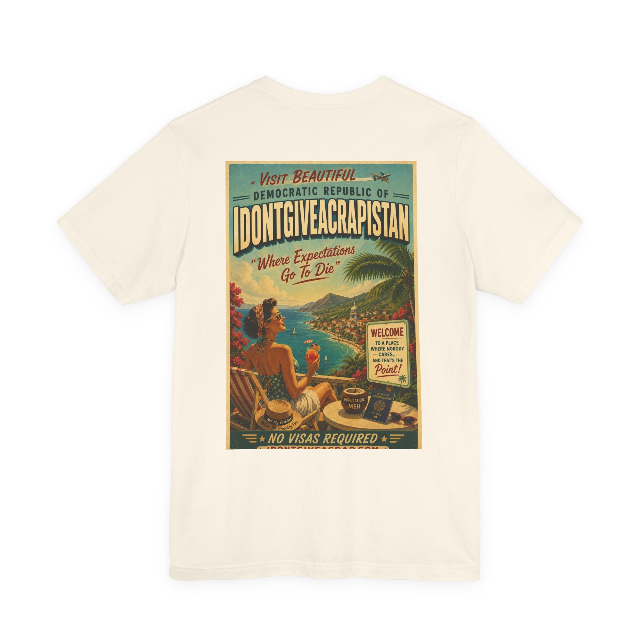 Vacation Poster T-Shirt — "I DONTGIVEACRAPISTAN" Retro Travel Graphic Tee