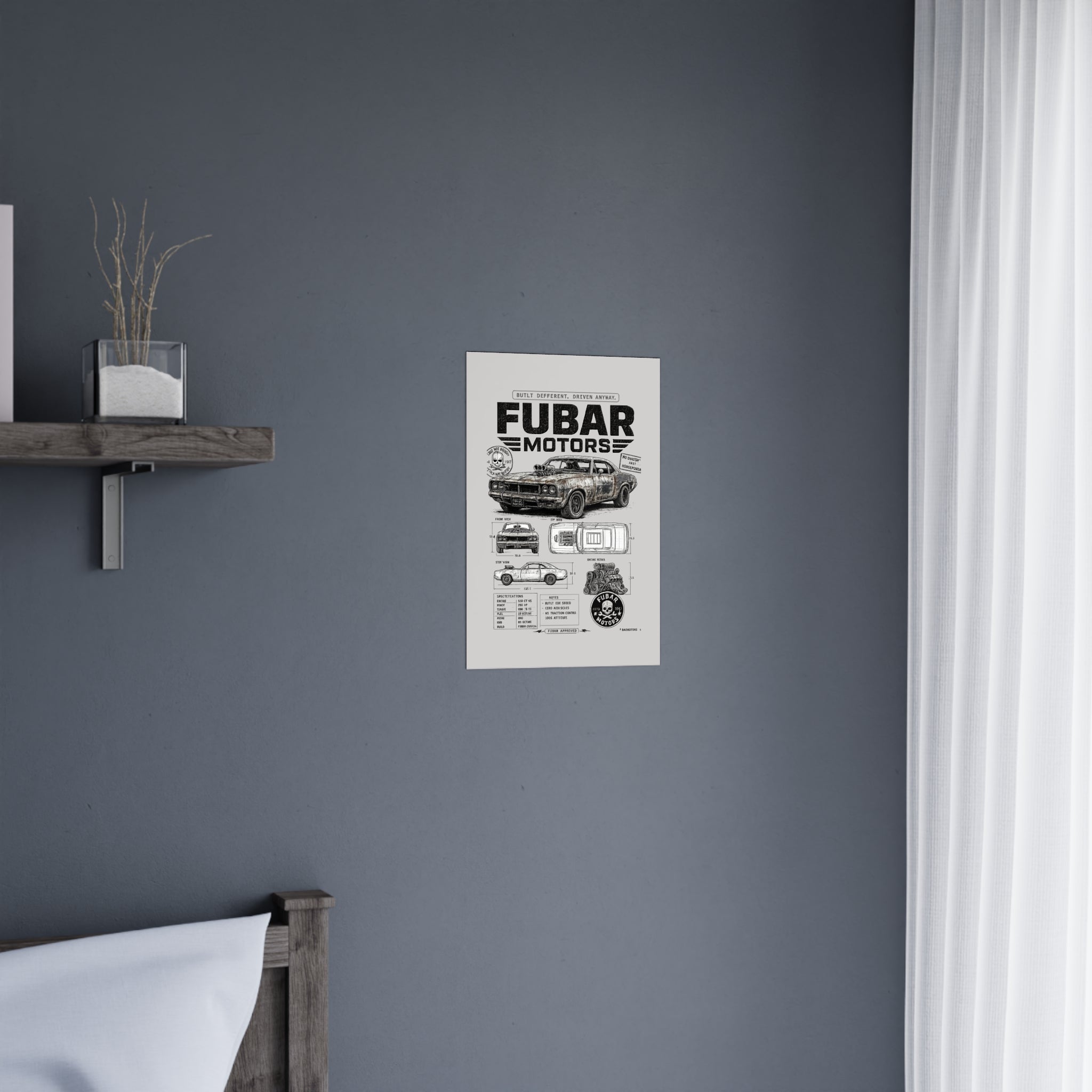 FUBAR Motors Vintage Muscle Car Poster — Matte Automotive Blueprint Wall Art