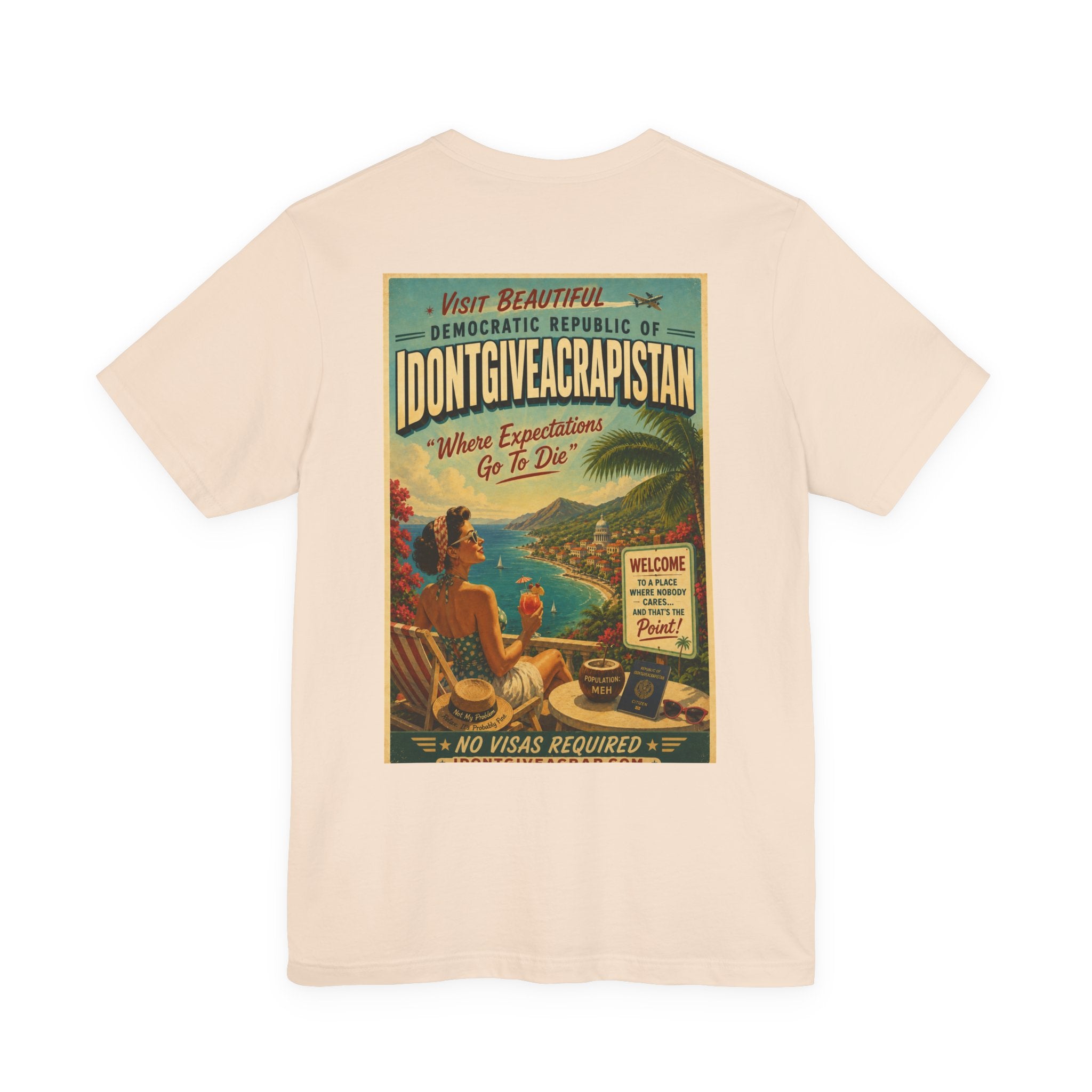 Vacation Poster T-Shirt — "I DONTGIVEACRAPISTAN" Retro Travel Graphic Tee