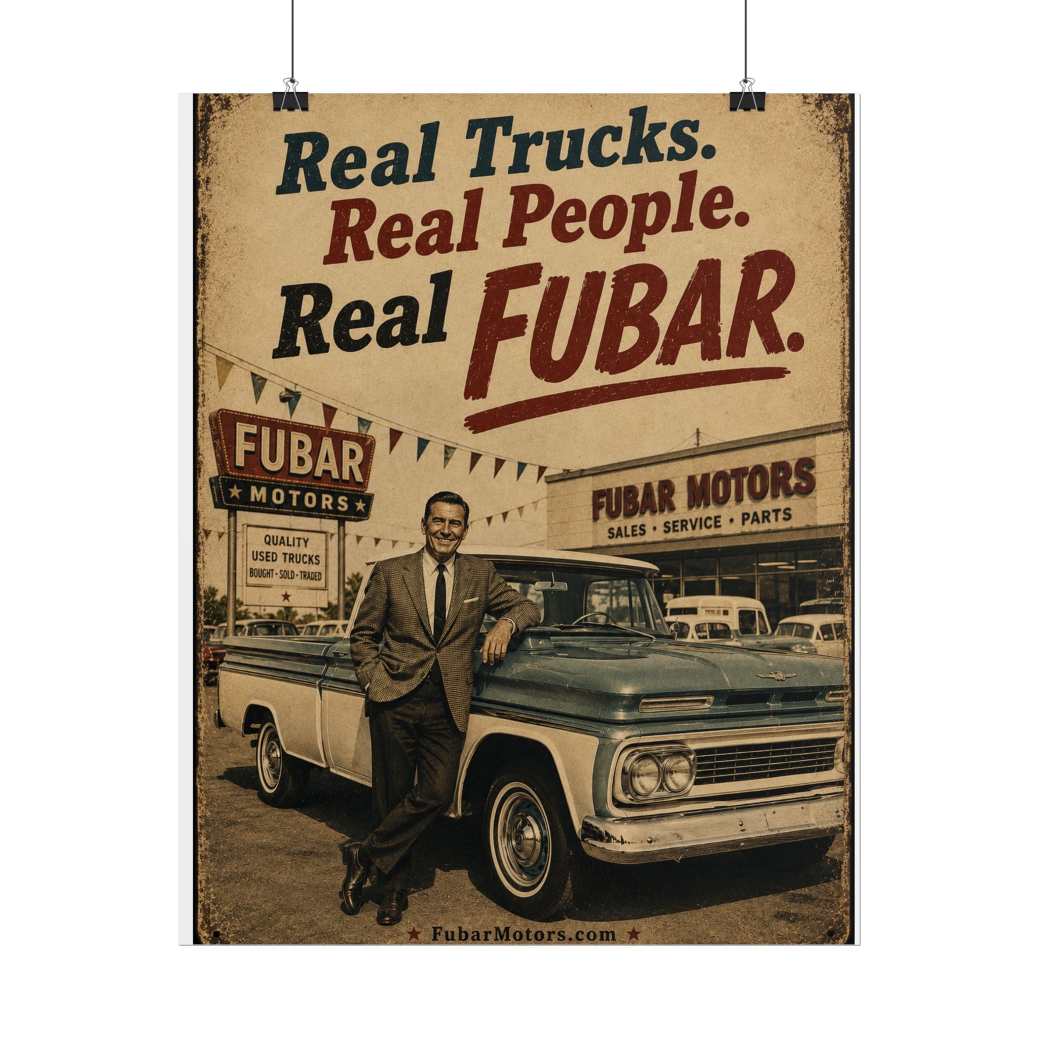 Rolled Poster - 'Real Trucks. Real People. Real FUBAR.' Vintage Automotive Print