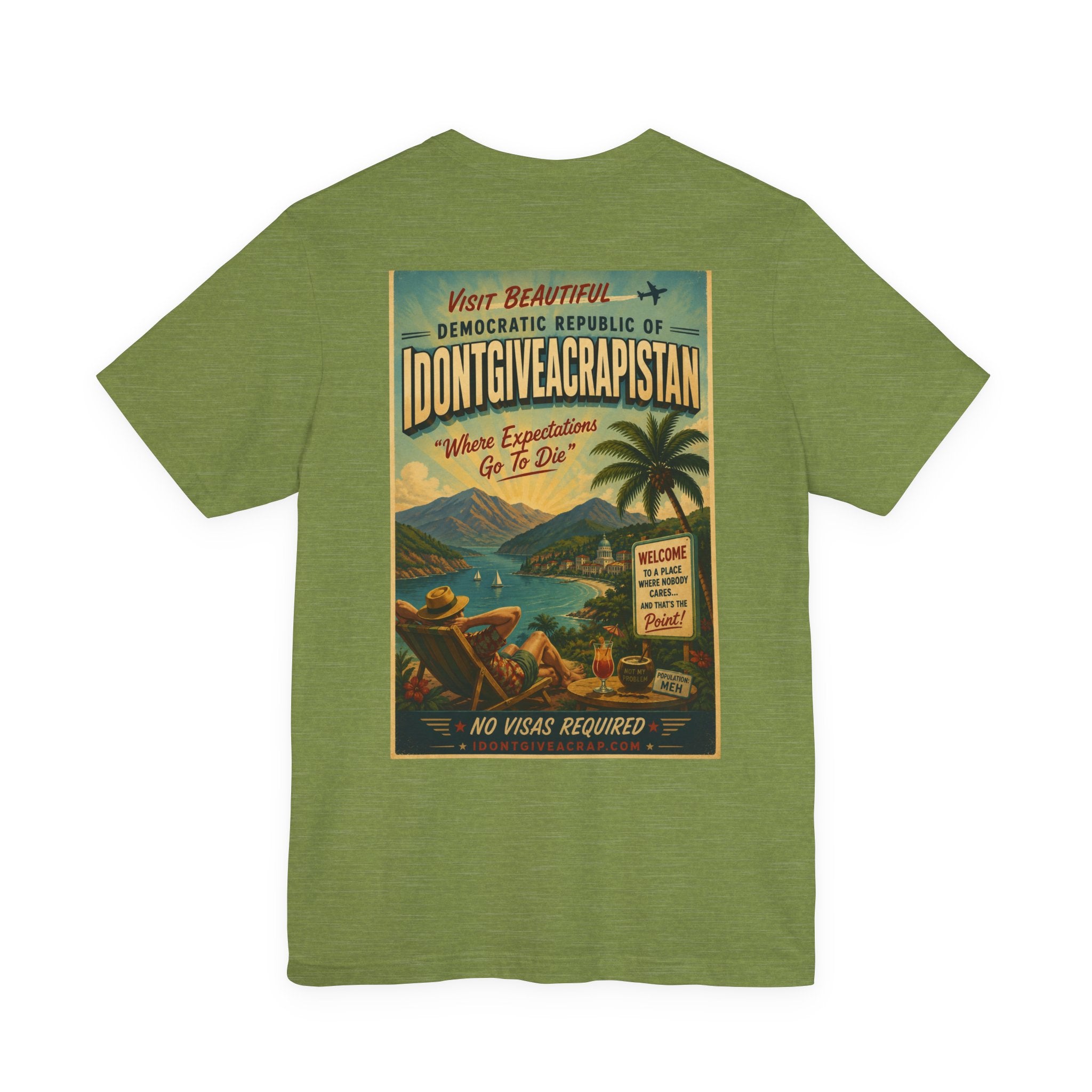 ManCation Vintage Travel Poster Tee — "Visit Idontgiveacrapistan" Graphic T-Shirt