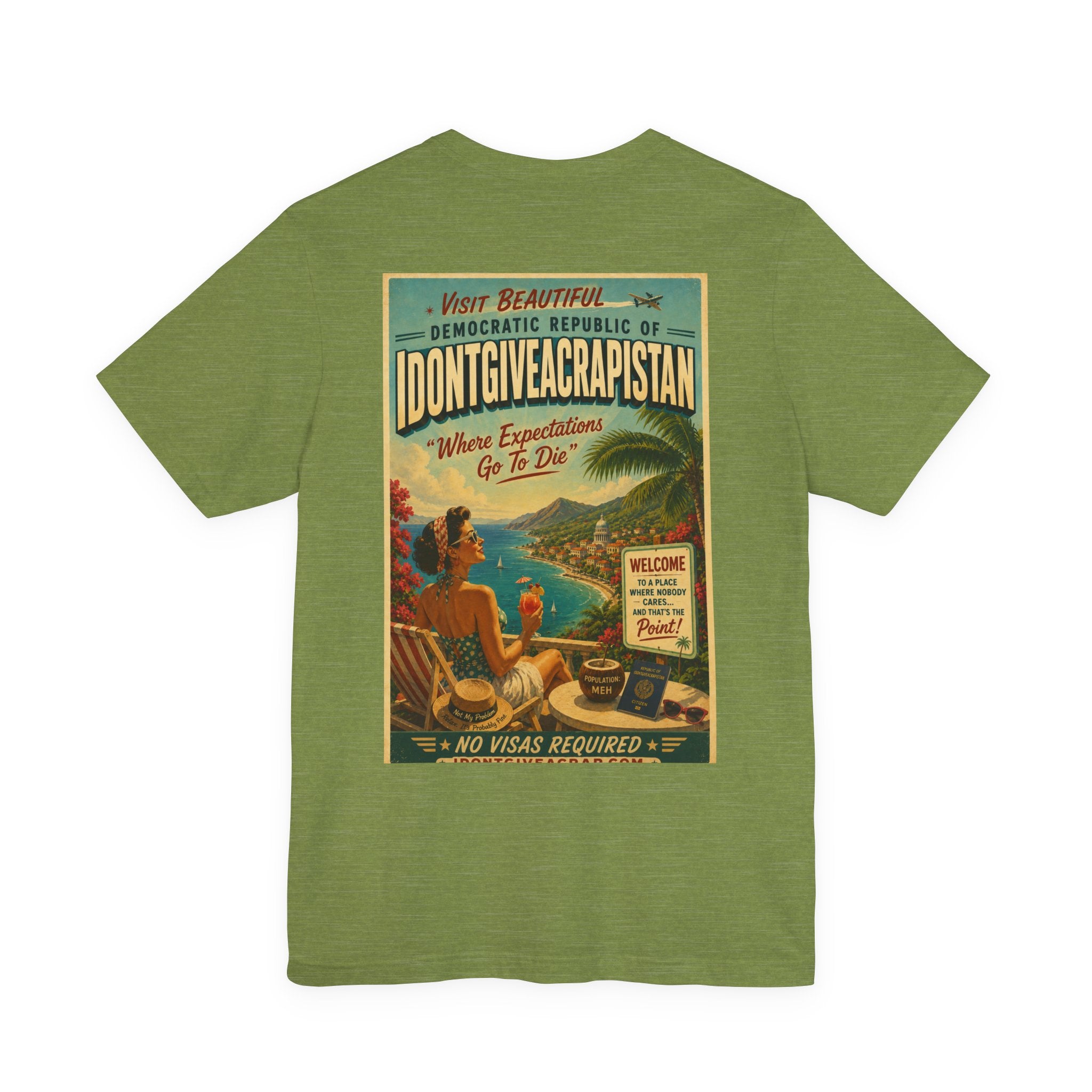 Vacation Poster T-Shirt — "I DONTGIVEACRAPISTAN" Retro Travel Graphic Tee