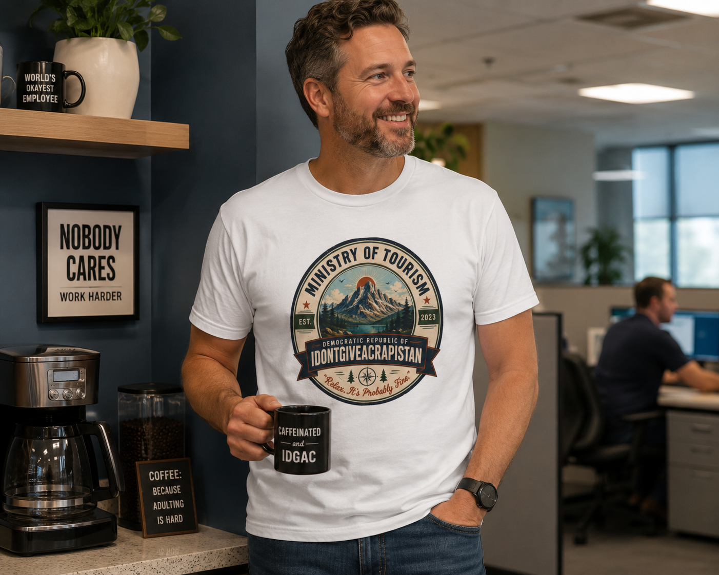 Tourism Badge Tee — "Ministry of Tourism: IDONTGIVEACRAPISTAN" Vintage Mountain T-Shirt