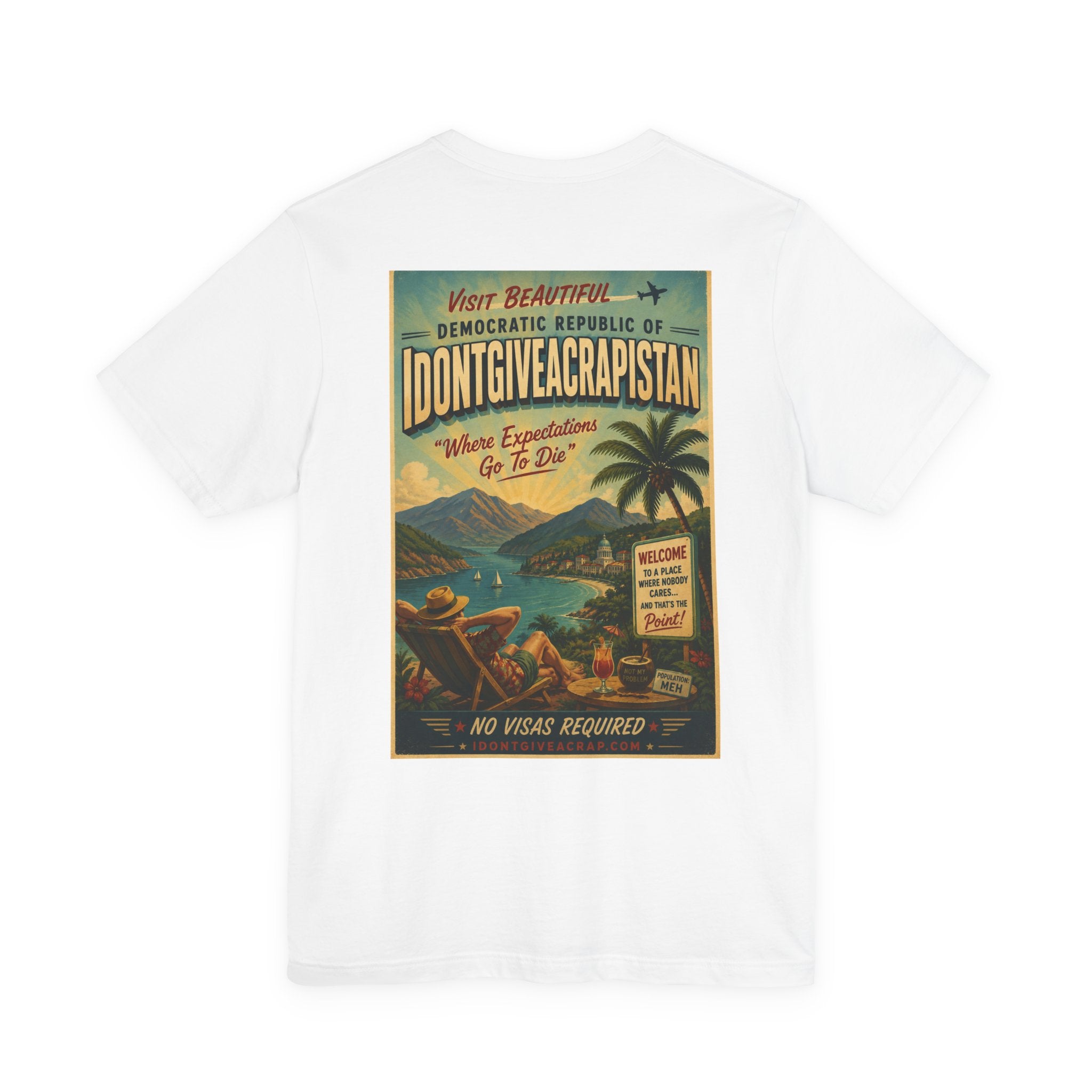 ManCation Vintage Travel Poster Tee — "Visit Idontgiveacrapistan" Graphic T-Shirt