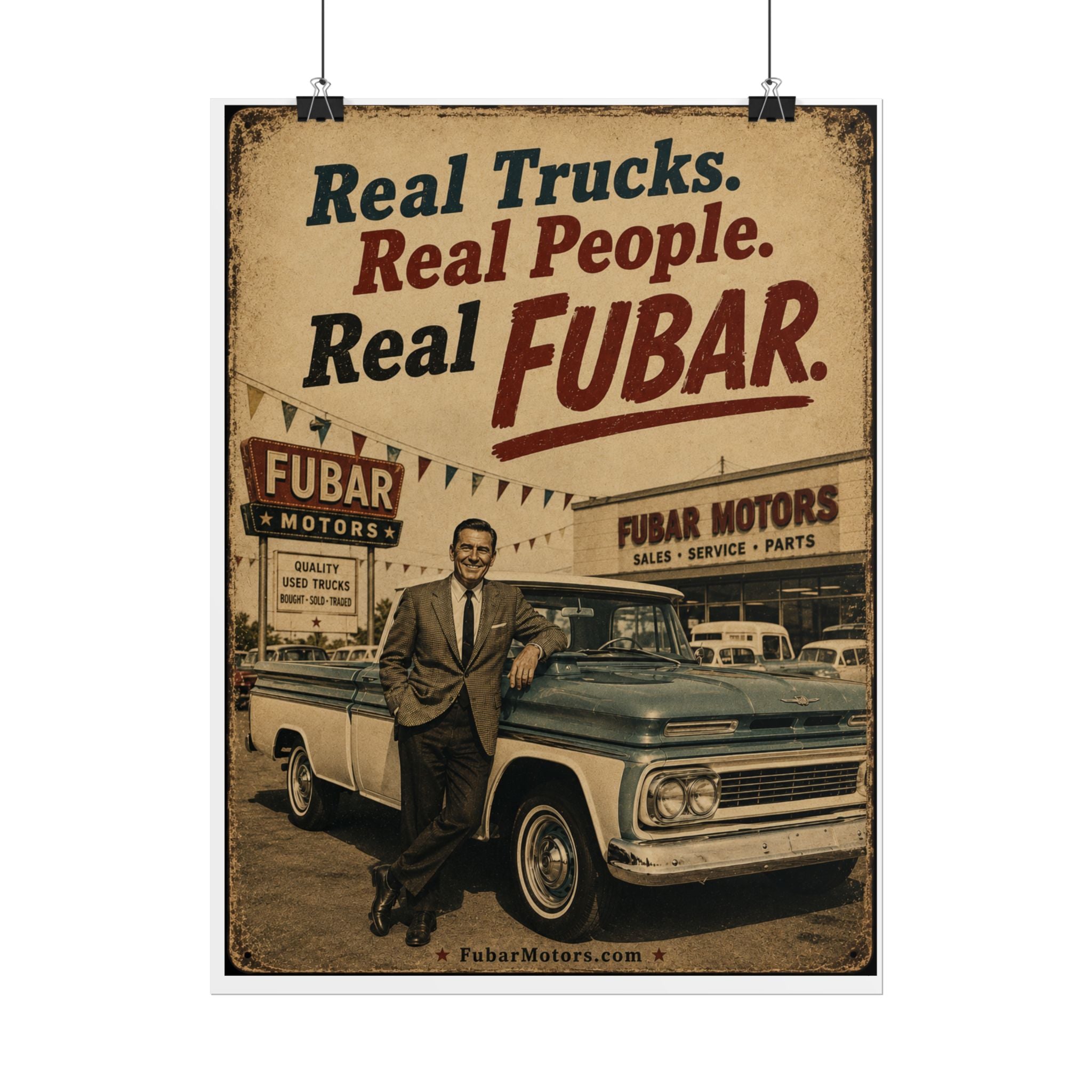 Rolled Poster - 'Real Trucks. Real People. Real FUBAR.' Vintage Automotive Print