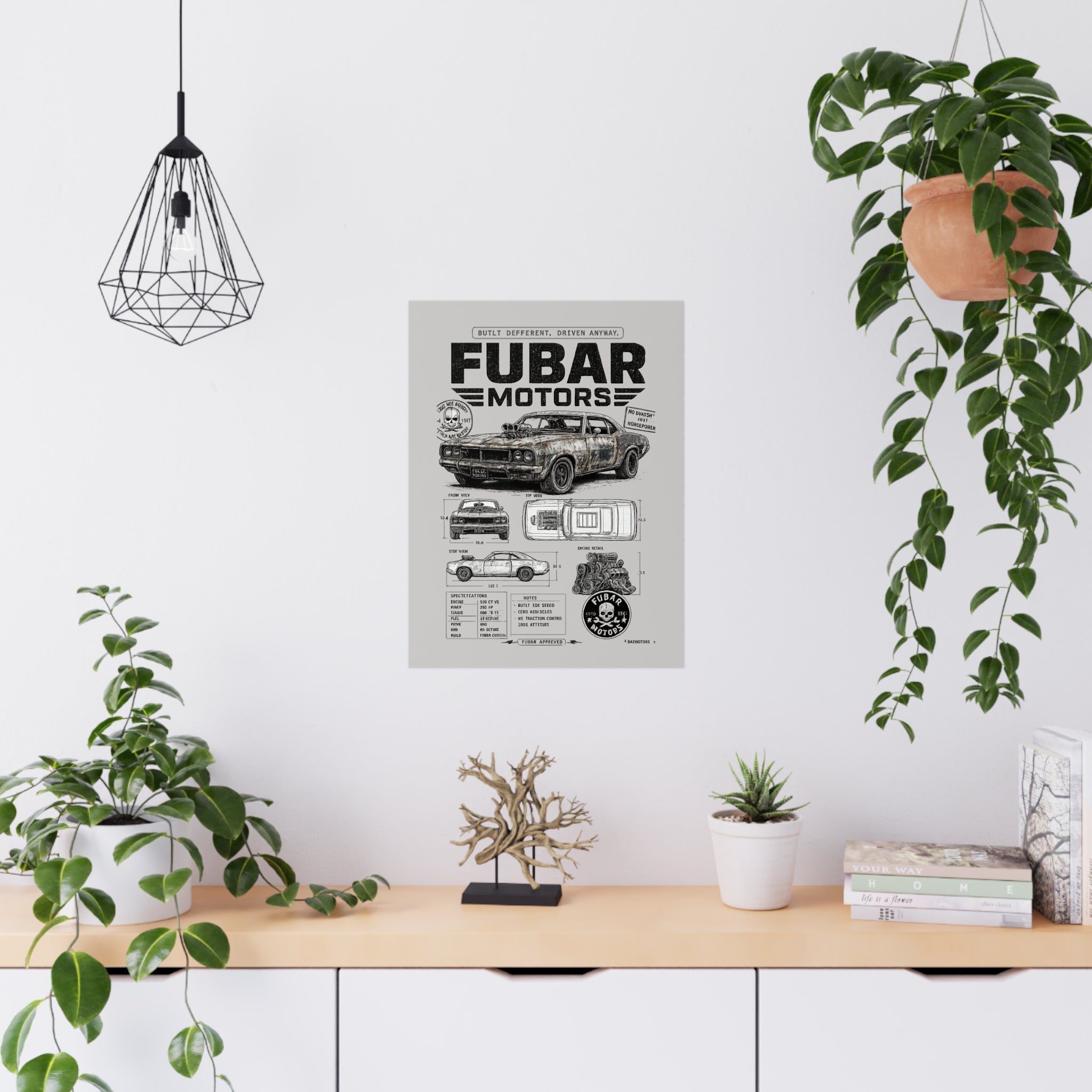 FUBAR Motors Vintage Muscle Car Poster — Matte Automotive Blueprint Wall Art