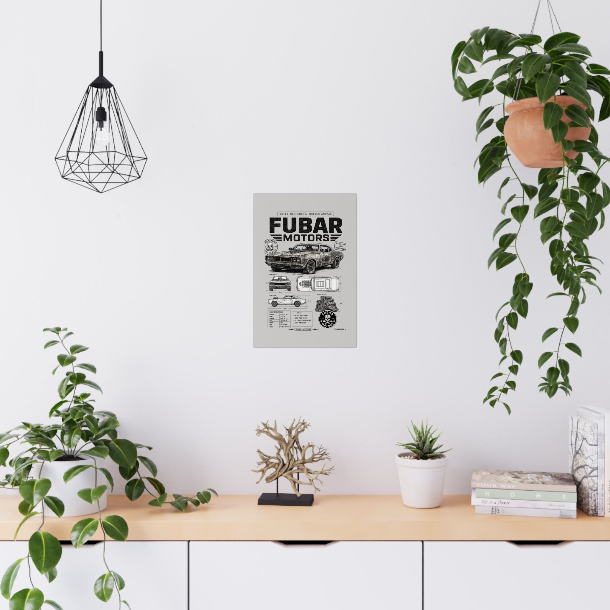 FUBAR Motors Vintage Muscle Car Poster — Matte Automotive Blueprint Wall Art