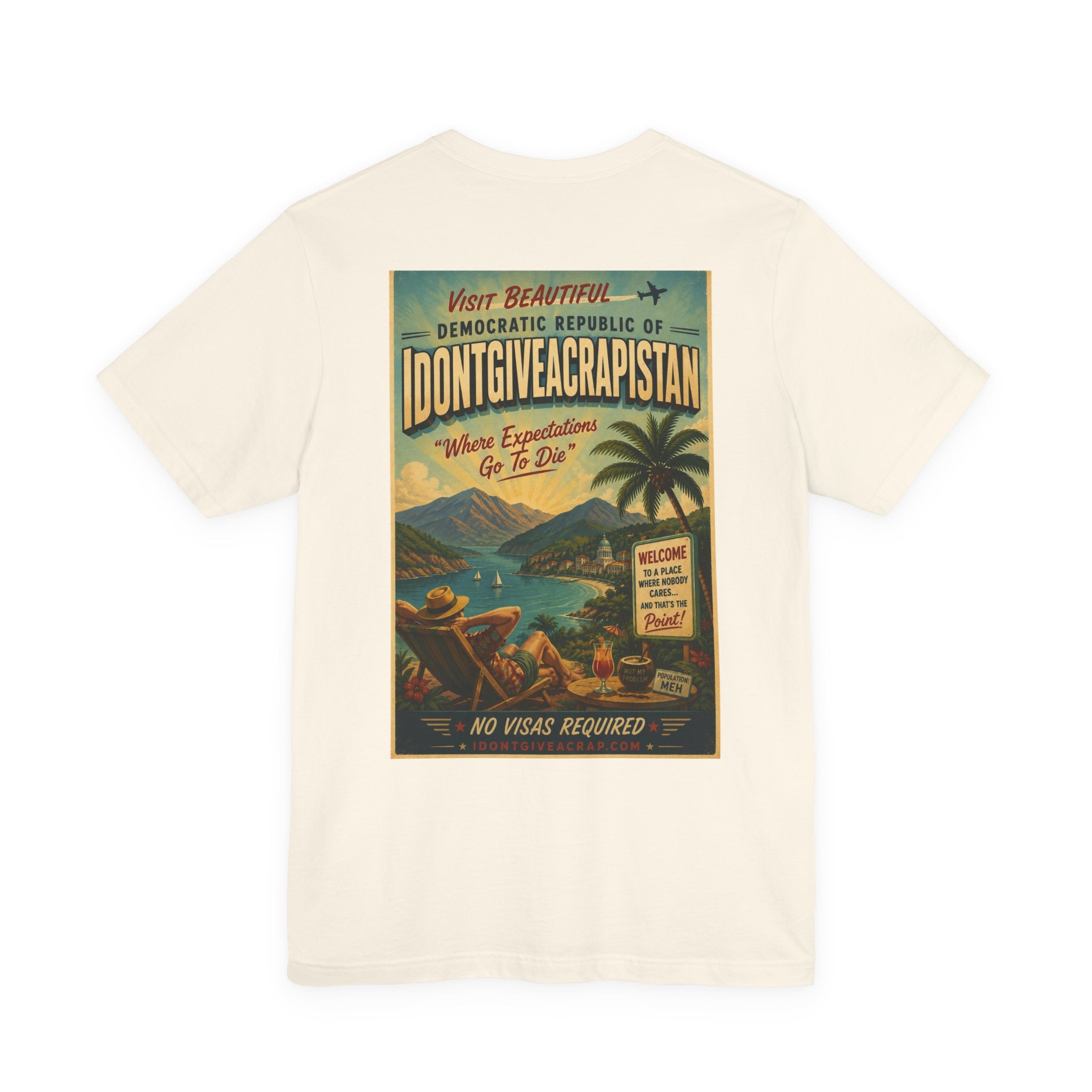 ManCation Vintage Travel Poster Tee — "Visit Idontgiveacrapistan" Graphic T-Shirt