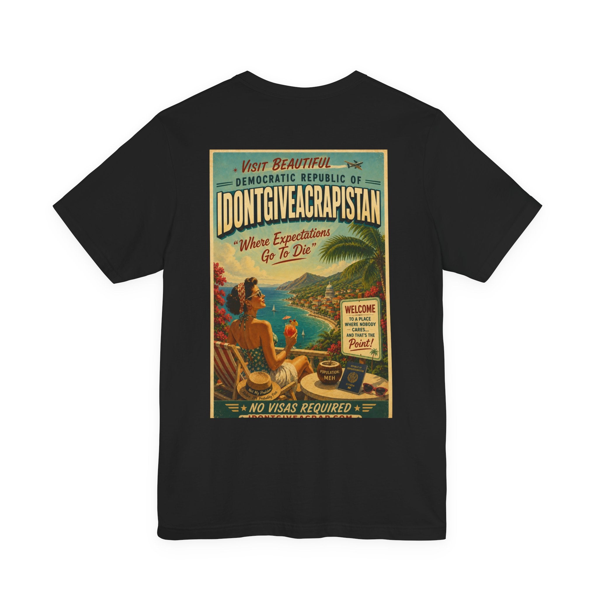 Vacation Poster T-Shirt — "I DONTGIVEACRAPISTAN" Retro Travel Graphic Tee